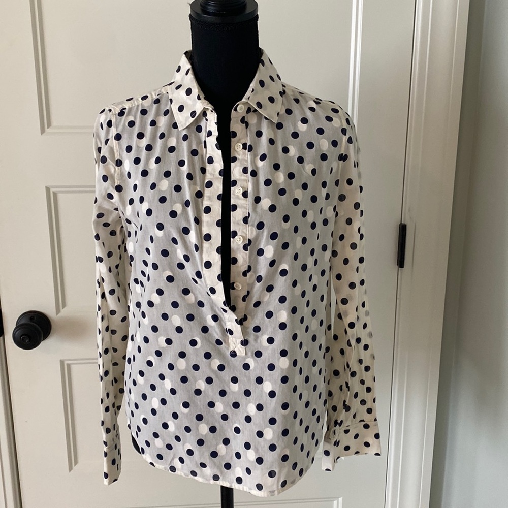 JCrew blouse, excellent condition.  Navy polka dot.